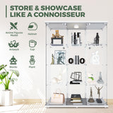 HAMBING Glass Display Cabinet with LED Light & Lock, 4 Shelves 3-Column Display Showcase, 2 Side Doors and Open Center Column, Tempered Glass Curio Cabinet for Bedroom, Living Room - White HAMBING