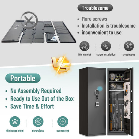 Gun Safe for Rifles and Pistols, 10-15 Large Gun Cabinet Gun Safes for Home Adjustable Rack and Biometric Fingerprint Locking Cabinet, Fireproof, No Assembly Required (11.81"D x 13.78"W x 57.09"H) Notmise