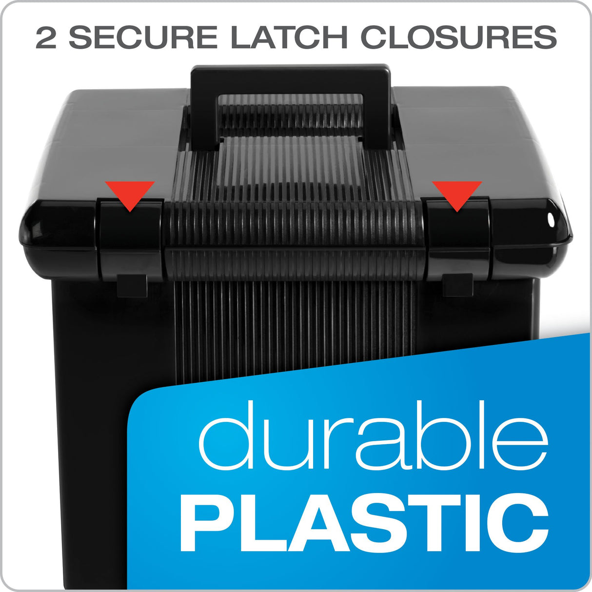 Pendaflex Portable File Box with File Rails, Simple Document Storage, File Bin for Home and Office, Hinged Lid with Double Latch Closure, Black, 3 Black Letter Size Hanging Folders Included (41742AMZ) Pendaflex