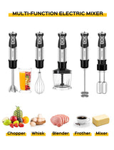 Handor 6-in-1 Hand Immersion Blender, 1000W 12 Speed Handheld Blender with 600ml Beaker, 500ml Chopper, Egg Whisk, Milk Frother, Stainless Steel Blades for Soup, Smoothie, Puree Paixisi