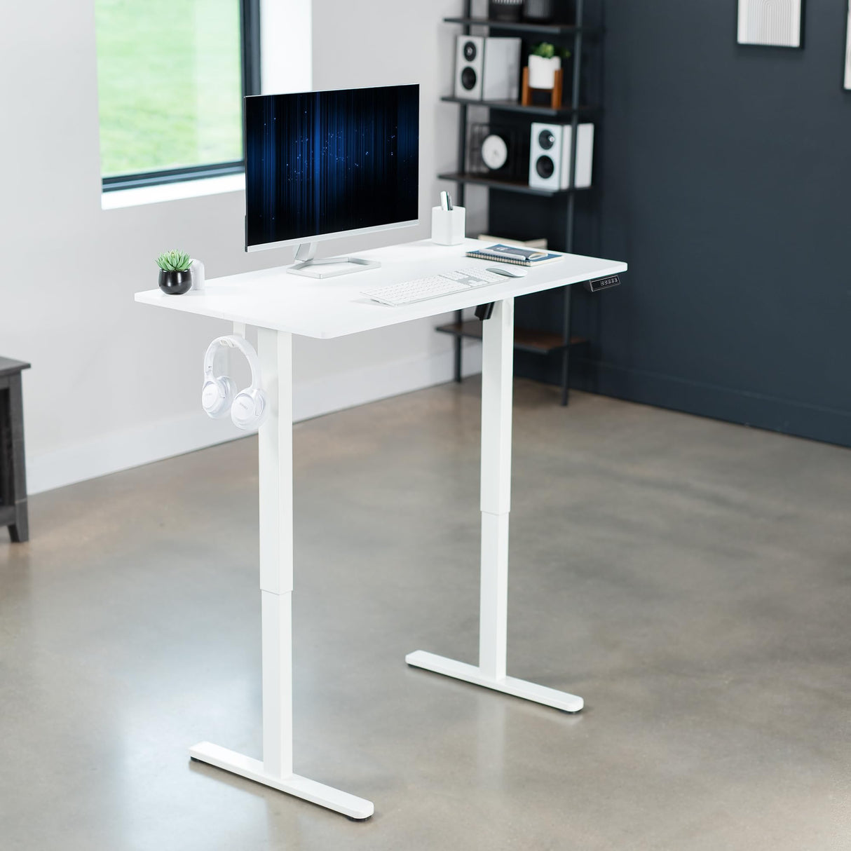 VIVO Electric Height Adjustable 44 x 24 inch Sit Stand Up Desk, Memory Controller, White Top White Frame, DESK-E144W VIVO
