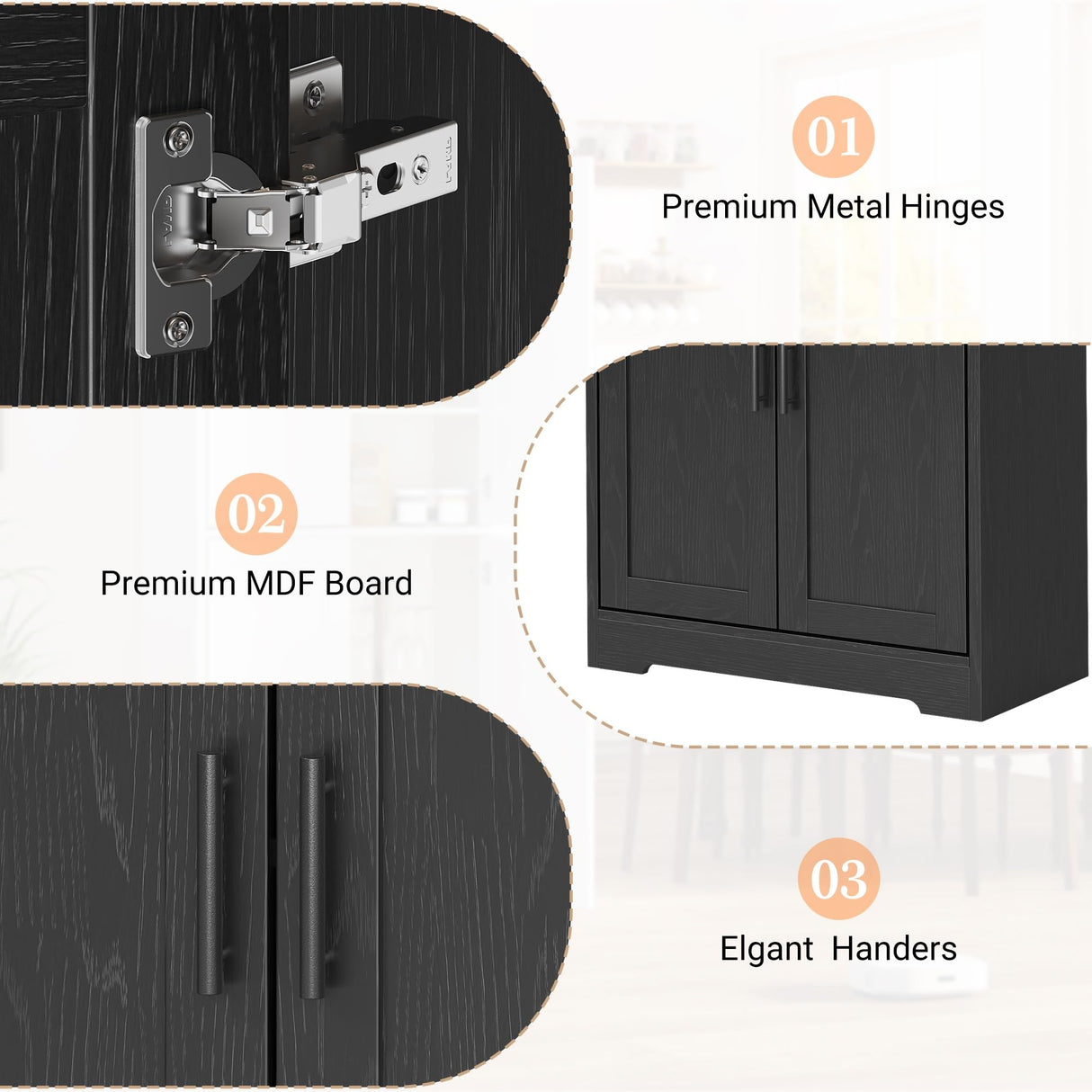 GarveeHome 70 in Tall Kitchen Pantry Cabinet, Freestanding Storage Cabinet with 4 Doors and Adjustable Shelves, Large Utility Hutch Cupboard for Dining Room, Bathroom, Living Room (Black) GarveeHome