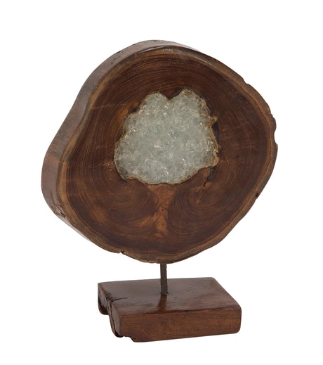 Deco 79 Teak Wood Abstract Decorative Sculpture Home Decor Statue with Resin Embedded, Accent Figurine 10" x 4" x 12", Brown Deco 79