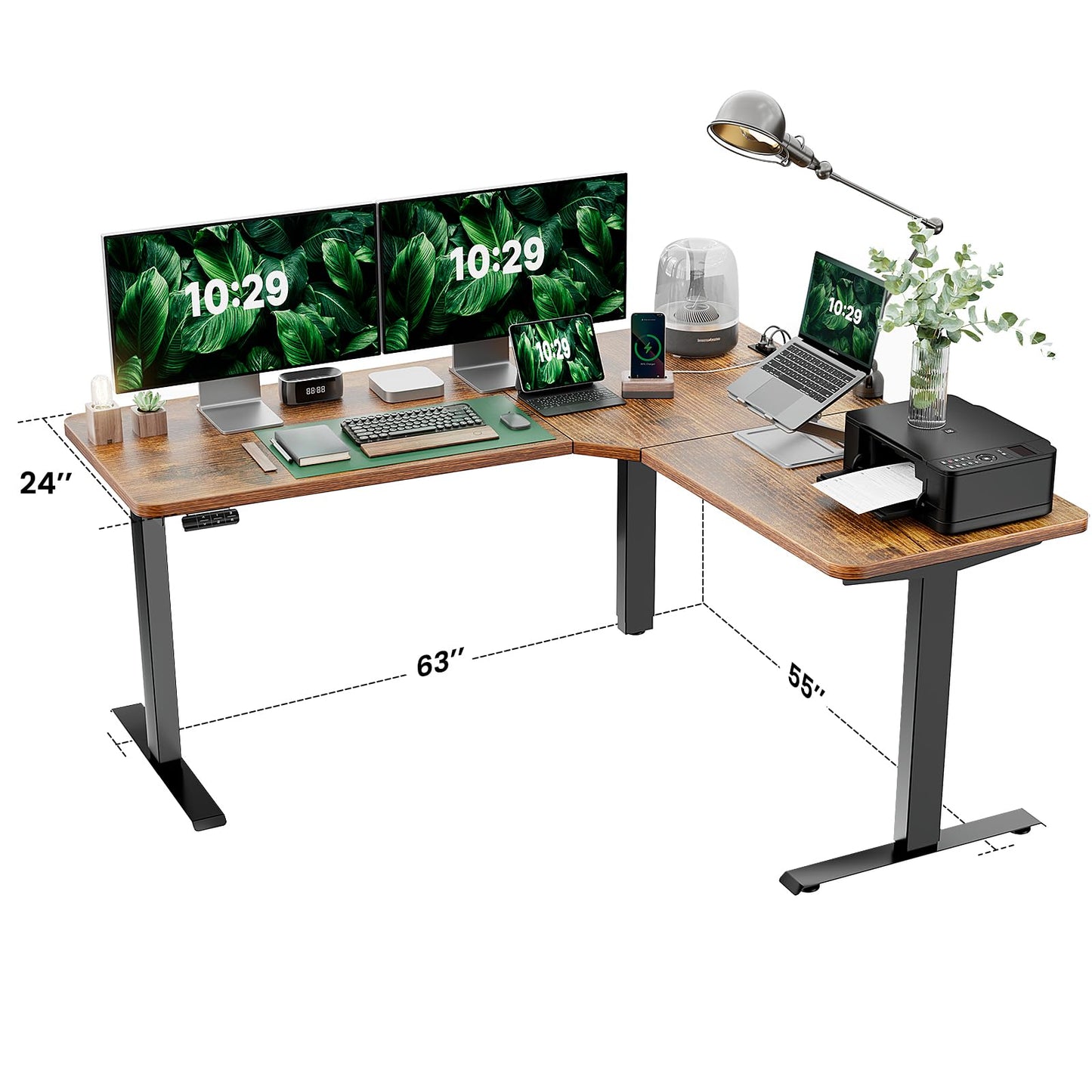 Marsail Standing Desk Adjustable Height with 4-in 1 Electical Outlet, L Shaped Electric Standing Desk (63x55 inch, Rustic) - WoodArtSupply