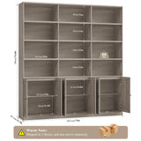 FACBOTALL 75" Triple Wide Bookshelf, Bookshelf and Bookcase with 6 Farmhouse Doors, 71" Wide 6 Tier Book Shelf with 18 Storage Shelves, Large Wooden Bookshelves, Tall Bookcase for Home Office, Gray FACBOTALL