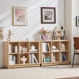 Joaxswe 6 Cube Storage Book Shelf, 40" Wide Low Horizontal Bookcase with Curved Edge, Floor Standing 2-Tier Wooden Bookshelf with Base, Modern Short Book Case for Bedroom, Study, Entryway, Natural Oak Joaxswe