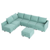 HONBAY Modular Sectional Sofa with Storage Ottoman Fabric Modular Couch with Reversible Chaise 6-Seater L Shape Corner Sofa Sectional Couch, Aqua Blue HONBAY