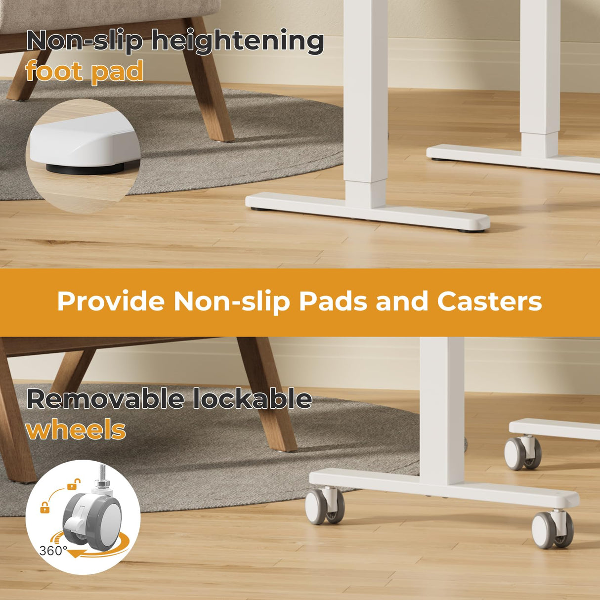 JOY worker Small Glass Standing Desk, 35" x 20" Electric Whole Piece Height Adjustable Desk with 4 Lockable Casters, Mobile White Sit to Stand Desk Workstation for Home Office JOY worker