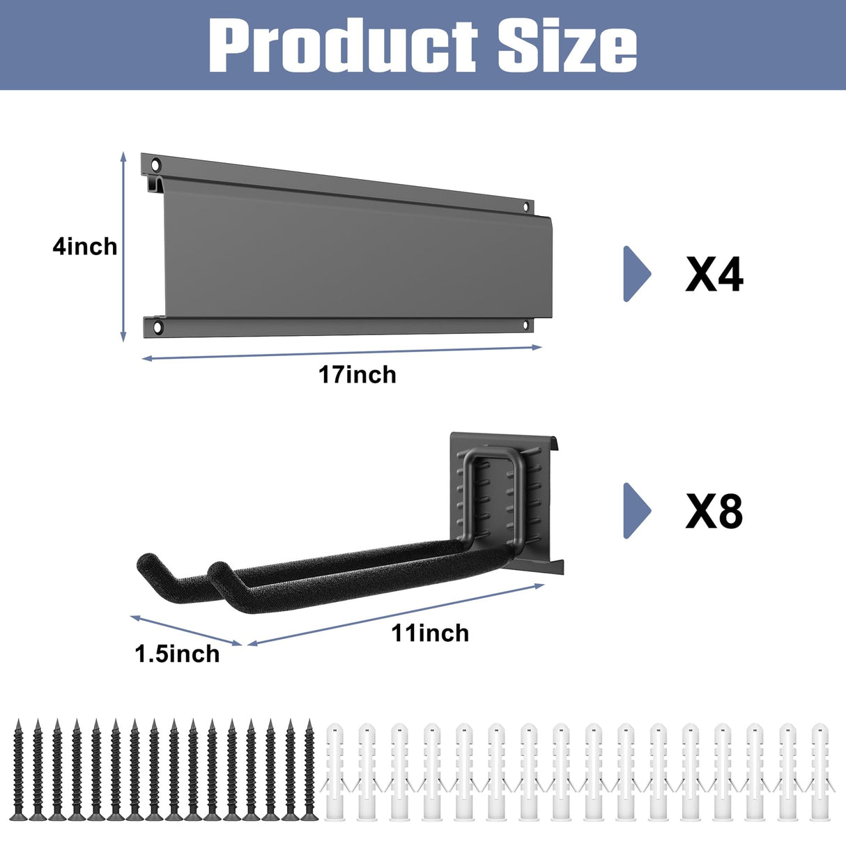 WALMANN Wall Mounted Garden Tool Organizer for Garage, Heavy Duty Folding Chair Storage Rack, 11-Inch Tools Storage Hooks for Shovels, Rakes, Ladders, Hold Up to 400 lbs WALMANN