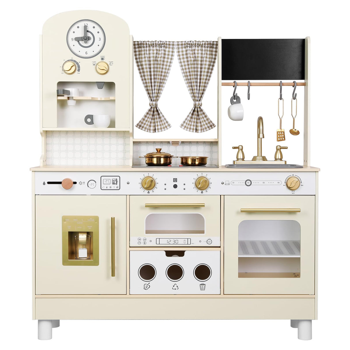 EDUBEBO Kids Kitchen playset, Wooden Play Kitchen, Height Adjustable, Comes with Various Kitchen Accessories, Ideal Role Play Toy Gift for Toddlers and Kids Ages 3-8 (White) EDUBEBO