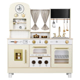 EDUBEBO Kids Kitchen playset, Wooden Play Kitchen, Height Adjustable, Comes with Various Kitchen Accessories, Ideal Role Play Toy Gift for Toddlers and Kids Ages 3-8 (White) EDUBEBO