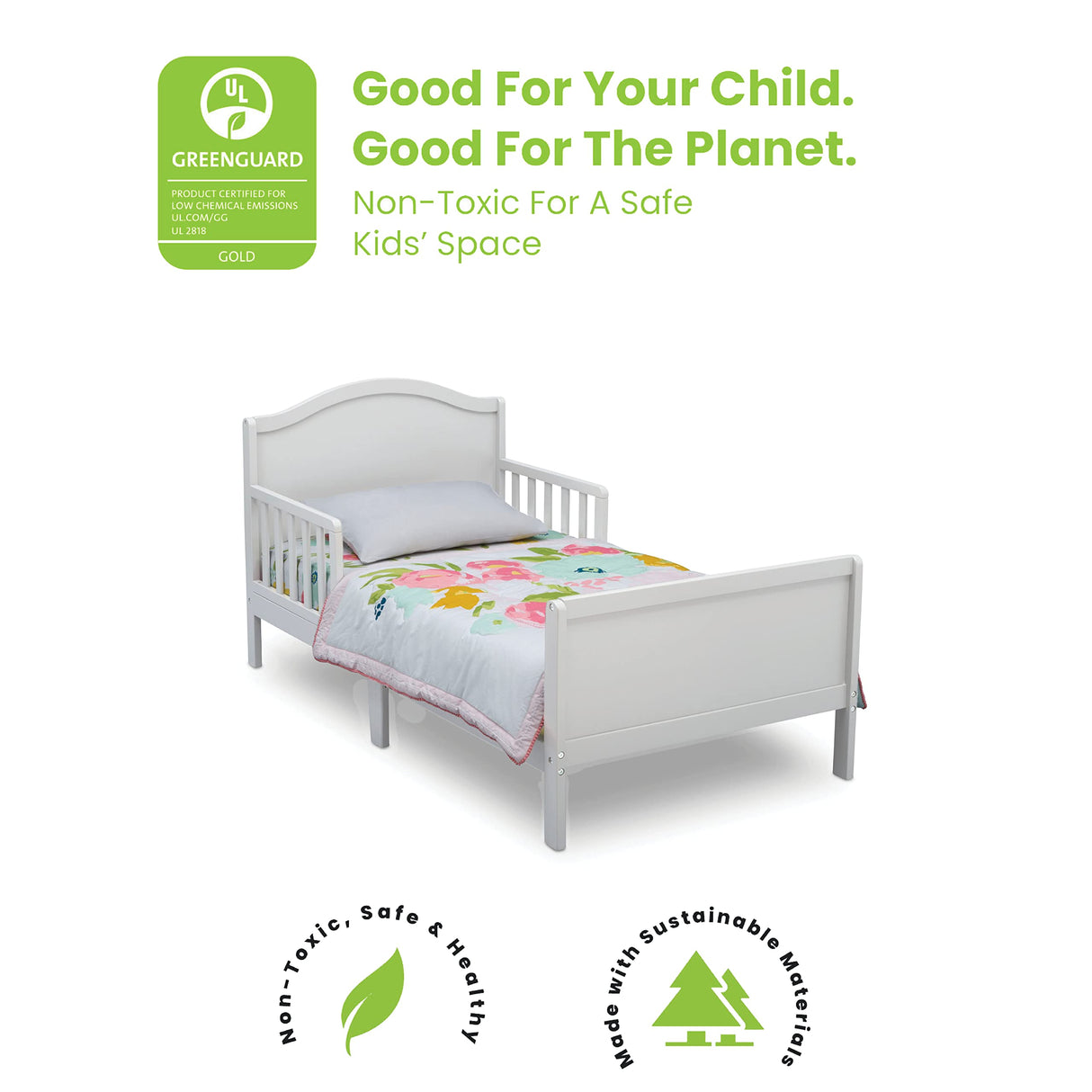 Delta Children Bennett Wood Toddler Bed - Greenguard Gold Certified, Bianca White Delta Children