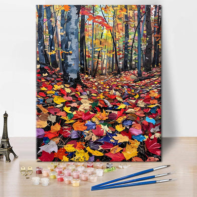 Paint by Number for Adult, Forest Paint by Numbers Kit for Adults Beginners, DIY Fallen Leaves Acrylic Painting on Canvas for Home Wall Decor, Maple Leaf Oil Painting for Gift 16"x20"(Frameless)