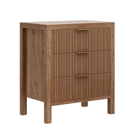 LSKTGA 6 Drawer Dresser for Bedroom, Large Fluted Dresser with Wide Drawers and Golden Handles, Storage Organizer Dresser, Modern Wooden Dresser Chest for Bedroom Living Room, Walnut LSKTGA