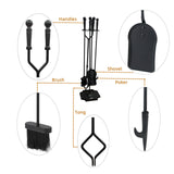 VODA Fireplace Tools Set 5 Pieces 31.5In Cast Iron Indoor Fireside Accessories Large Fire Place Tool Set Outdoor Holder Fire Kit Stand Wood Stove Log Shovel Brush Tong and Fireplace Poker VODA