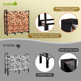 LOENIY 4ft Firewood Rack Outdoor with Waterproof Widened Cover, Heavy Duty Firewood Holder includes Hooks, Powder-coated Wood Rack with Carrier Bag, Firewood Storage Rack for Fireplace Deck Patio LOENIY