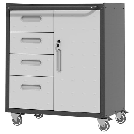 BIZOEIRON Metal Storage Cabinet with Wheels, Rolling Tool Cabinet with Adjustable Shelve, Locking Garage Storage Cabinet with 4 Drawer and 1 Door for Tools, Assembly Required (Black/Grey) BIZOEIRON