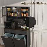 YOCONYO Double Tilt Out Trash Cabinet Storage Cabinet 20 Gallon with Two Solid Wood Hideaway Trash Holder Drawers, Dual Wooden Free Standing Recycling Cabinets Trash Can Bin Kitchen (Black) YOCONYO