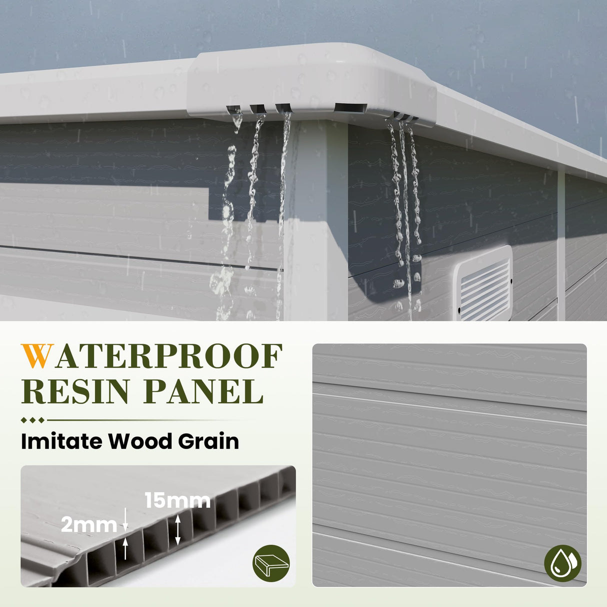 UDPATIO Outdoor Storage Shed 6 x 6 FT, Resin Garden Sheds Plastic Patio Outdoor Storage with Lockable Door for Tool, Bike, Garbage Can Gray White UDPATIO