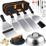 Griddle Accessories Kit, Terlulu 29 PCS Flat Top Grill Accessories for Blackstone and Camp Chef, Metal Spatula Set with Burger Press, Melting Dome, Scraper, Tongs, Carry Bag for Outdoor Grilling BBQ Terlulu