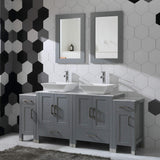 Homecart 72" Grey Bathroom Vanity Cabinet Double Sink Solid Wood w/Marbel Counter Top, 2 Mirrors Homecart