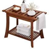 Teak Shower Bench, 24 Inch Teak Shower Stool 300lbs Wood Shower Chair Seat with Storage Shelf Towel Rack for Bathroom Indoor and Outdoor Use Homman