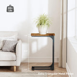 QEEIG Narrow C Shaped Side Table Set of 2 Living Room Sets Slim Couch Tray Tables Skinny Thin Small Farmhouse 7 inch Width, Rustic Brown (017-18BN) QEEIG