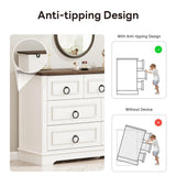 LIKIMIO Farmhouse Dresser for Bedroom with 7 Drawer, 47.2" Wide Wood Rustic Chest of Drawers with Round Metal Handle, Thickened Desktop, Storage Dressers for Bedroom, Hallway, Entryway, White LIKIMIO