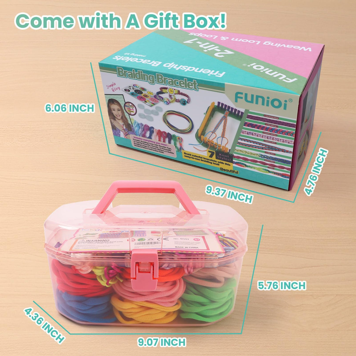 FUNiOi Weaving Loom Kit Toys for Kids, DIY Crafts Projects of 6 Potholders and 10 Friendship Bracelets, 2-in-1 Square Buildable Loom Knitting Kits, Gift Ideas for Girls 6-12 Years Old FUNiOi