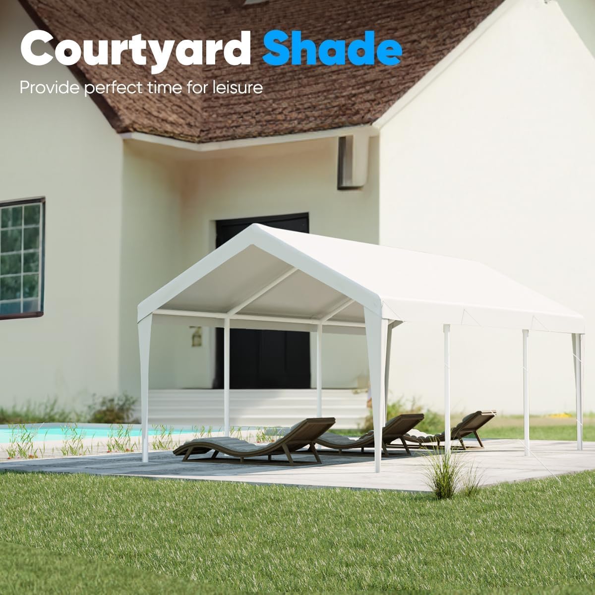 Quictent 10x20 ft Heavy Duty Carport Car Canopy Garage Outdoor Boat Shelter Party Tent with Sidewalls and Rollable Windows -White - WoodArtSupply