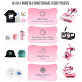 Whubefy Heat Press 12x15, 5 in 1 Heat Press Machine 360° Swing Away, Pink Sublimation Heat Press Digital Heat Transfer with 11oz Tumbler Press Machine, Heat Press Machine for Hat Cap Mug Plate Whubefy