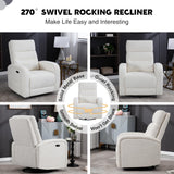 BaseBeauty Power Glider Recliner Nursery Rocking Chairs with USB, Electric Swivel Rocker Glider Chair for Living Room, Upholstered Recliner Chairs for Bedroom, Bedroom, Chenille White BaseBeauty