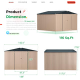 AECOJOY 12' x 10' Metal Storage Shed for Ourdoor, Extra Large Steel Yard Shed (116 Sq.Ft Land) with Design of Lockable Doors, Utility and Tool Storage for Garden, Backyard, Patio, Outside use AECOJOY