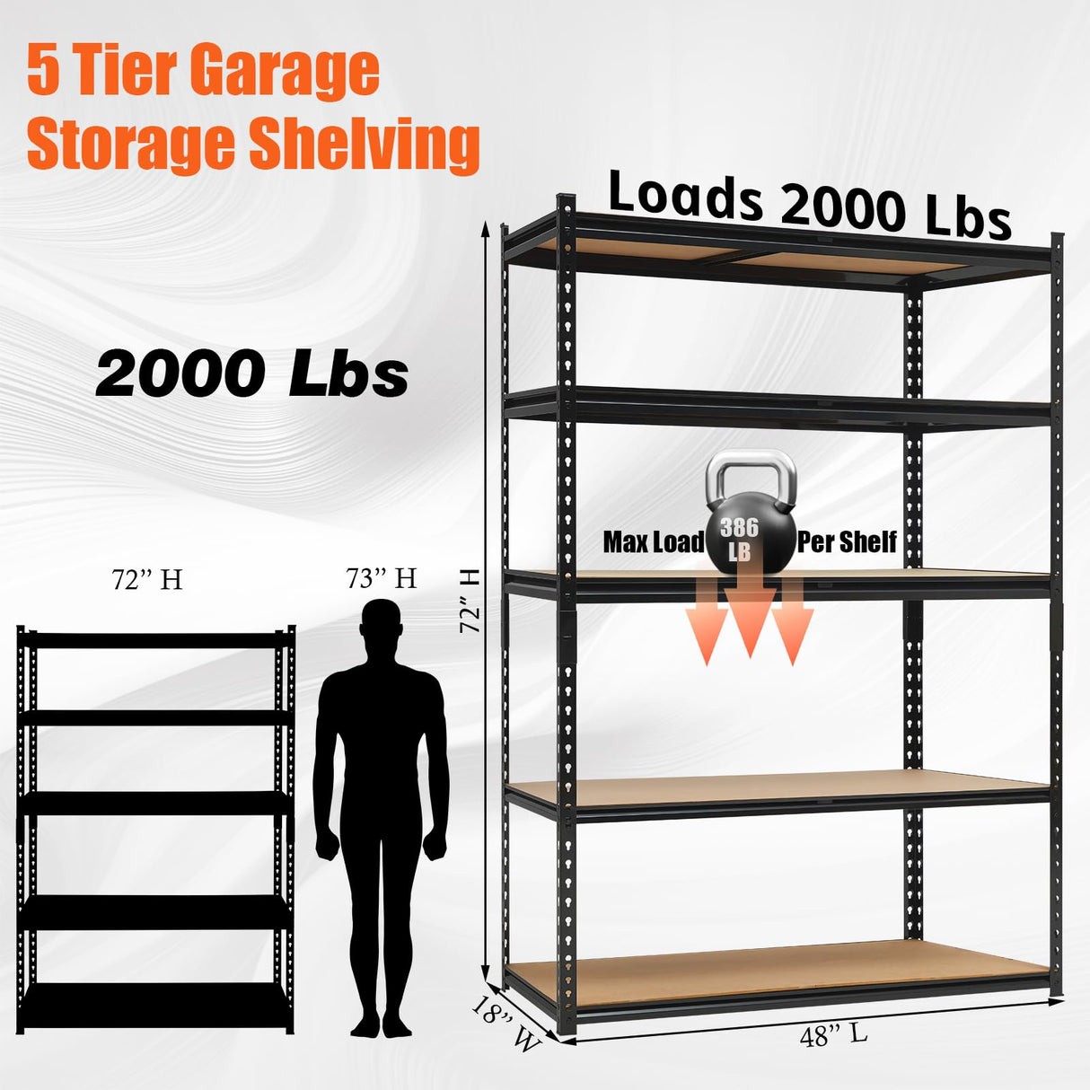 Heavy Duty Garage Shelving Units,5-Tier Adjustable Storage Shelves,36 x 24 x 72in,Loads 3000 LBS,Adjustable Garage Storage Shelving, Metal Storage Utility Racks Shelf Unit Garvee