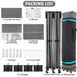 COBIZI 10x20 Pop Up Canopy with 6 Sidewall,Heavy Duty Canopy UPF 50+ All Season Wind Waterproof Commercial Outdoor Wedding Party Tents for Parties Canopy Gazebo with Roller Bag(10 x 20 ft Gray) COBIZI