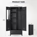 YITAHOME 71" Metal Garage Broom Cabinets with Adjustable Shelves, Vacuum Storage Cabinet with Doors and Drawer, Tool Storage Cabinet for Gym, Basement, Warehouse, Living Room, Black YITAHOME