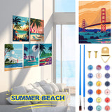 Gueevin 10 Pack Paint by Number DIY for Adults Paint by Numbers Acrylic Painting Kits Canvas, Without Frame, Simple Oil Painting for Spring Summer Gift Wall Decor 12 x 16 inch(Beach Style) Gueevin