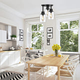 ROTTOGOON Semi Flush Mount Ceiling Light, 3-Light Close to Ceiling Light Fixtures, Matte Black Kitchen Light Fixtures with Clear Glass Shades, Hallway Light Fixtures Ceiling Mount for Foyer Entryway ROTTOGOON