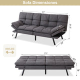 MUUEGM Futon Sofa Bed Memory Foam Small Loveseat Sleeper Sofa Dark Grey with Adjustable Backrest Removable Armrests for Small Space Office Couch,Living Room,Apartment MUUEGM