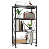 FREGREE 50" H 4 Tier Foldable Storage Shelf with Wheels, Folding Shelving Loads 400 LBS, Metal Steel Garage Shelves, Rolling Standing Utility Rack for Kitchen, Pantry, Office, Black FREGREE