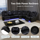 GEBADOL Power Recliner Sectional Sofa with LED, Black Leather Reclining Sectional Couch, Air Leather Sofa Couch with USB Port&Cup Holder for Living Room/Apartment/Office GEBADOL