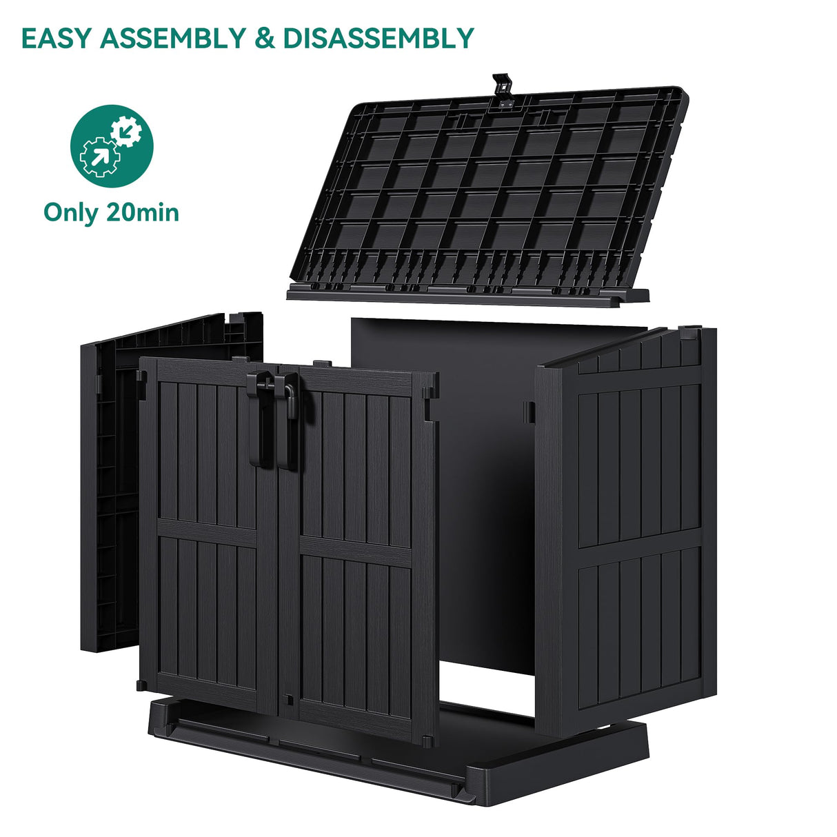 YITAHOME Light Gray Resin Tool Shed, 36 Cu Ft Waterproof Outdoor Horizontal Storage, Weather-Resistant Utility Shed with Air Vent for Trash and Lockable Doors, Garden Tools YITAHOME