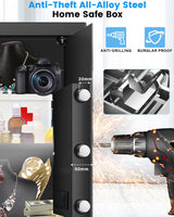 Safe Box, 3.2 Cuft Home Safe with Fireproof Waterproof Bag, Anti-Theft Digital Security Safes with Smart Alert System, Removable Shelf, Mute Function, Document Safes for Money Jewelry FOWORE