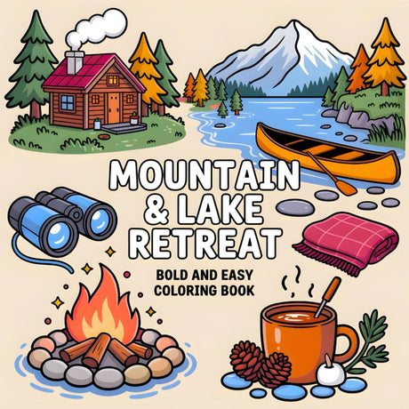 Mountain & Lake Retreat Bold and Easy Coloring Book: Cozy and Cute Coloring of Nature, Cabins, Lakes, Waterfalls, Deer, Bears, Campfires and More for ... (Adventure Series: Cute Bold and Easy) WoodArtSupply