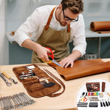 Leather Working Tools Craft Kit for Carving Stamping Sewing Punching Cutting with Storage Bag Professional Leather Tooling kit for DIY Crafting TEKCHIC