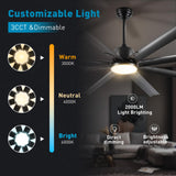 72 lnch lndustrial Smart Celing Fan with Light and Remote Control via WIFI Alexa,Large Celing Fan with 8 Black Aluminum Blades,6 Speed Noiseless DC Motor,Indoor Outdoor Ceiling Fans for Patio Garage Minislak