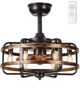 IYUNXI Caged Ceiling Fans with Lights Farmhouse, 18 Inch Flush Mount Vintage Bladeless Rustic Chandeliers Fan Remote Bedroom 6 Light E12 Bulb Base IYUNXI