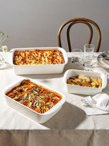 LE TAUCI Deep Casserole Dishes for Oven, 13.7”x9.6” Ceramic Baking Dish Set with Roasting Racks, Large Lasagna Pans with Handles, Rectangular Bakeware as Gift, White (4.6QT/3.0QT/1.6QT), Set of 3 LE TAUCI