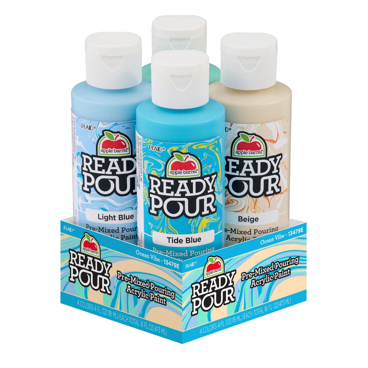 Apple Barrel Ocean Vibe Pre-Mixed Set, Set of 4 Fluid Ready Pour Paints Perfect for DIY Arts and Crafts Projects, 13479E Apple Barrel