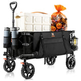 Navatiee Collapsible Folding Wagon, Heavy Duty Utility Beach Wagon Cart with Side Pocket and Brakes, Large Capacity Foldable Grocery Wagon for Garden Sports Outdoor Use, S1 Navatiee